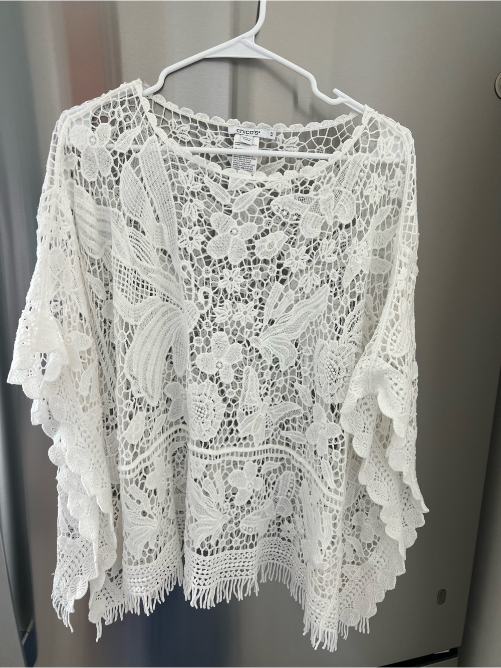 Chico's White Crochet Pop Over